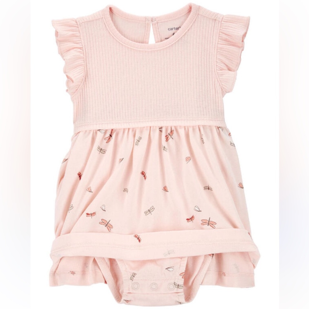 🍊5/$25 Carter's Light Pink Baby Dress with Dragonfly Print size 6m